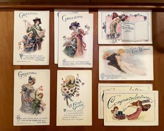 A small sample of the hundreds of postcards: Greeting 
 and Congratulations postcards, printed 1905-1907