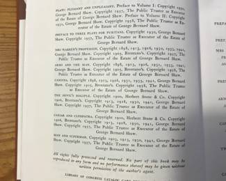 Copyright page of "Bernard Shaw: Complete Plays with Prefaces" Volume III published by Dodd, Mead, and Company in 1962