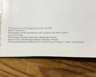 Copyright page of "Volvo: Sixty Years of Truckmaking" by Christer Olsson, published by Forlagshuset Norden AB in 1987