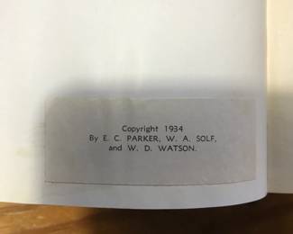 Copyright page of "Cap and Gown" by EC Parker, WA Solf, and WD Watson, published by University of Chicago 1934