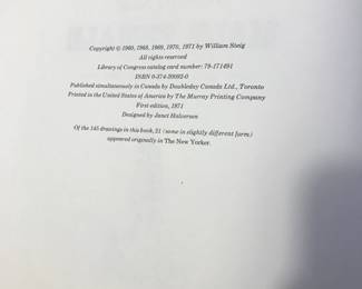 Copyright page of "Male/Female" by William Steig, published by Farrar, Straus, and Giroux, New York in 1971