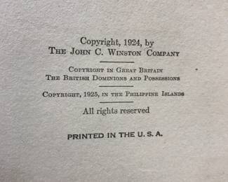 Copyright page "Tales from Shakespeare" published by The John C Winston Company in 1924