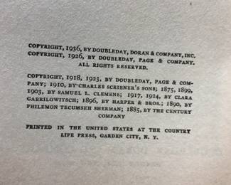 Copyright page of "The University Library, Volume VIII" published by Doubleday Doran in 1936