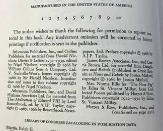 Copyright page of "The Woman He Loved" by Ralph G Martin, published by Simon and Schuster in 1974