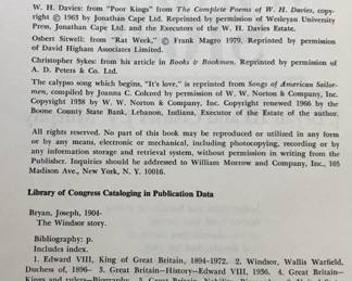 Copyright page of "The Windsor Story: An intimate portrait of Edward VIII and Mrs. Simpson by the authors who knew them best" by J Bryan III and Charles JV Murphy, published by William Morrow and Company, Inc. in 1979