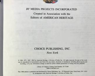 Copyright page of "American Heritage: Illustrated History of the United States" Volumes 1-18 published by Choice Publishing in 1988