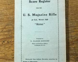 Title page of "National Score Register for the US Magazine Rifle .30 Cal., Model 1898 'Krag'" designed by E Claude Goggard