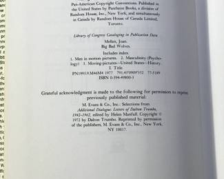 Copyright page of "Big Bad Wolves: Masculinity in the American Film" by Joan Mellen, published by Pantheon Books in 1977