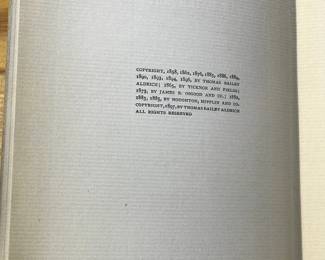 Copyright page of "The Poems of Thomas Bailey Aldrich" Volume I, published by Houghton, Mifflin, and Company in 1897