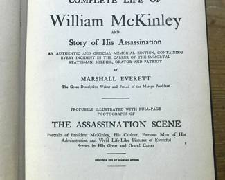 Title of "Life of William McKinley and Complete Story of his Assassination" by Marshall Everett, published in 1901