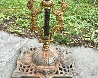 Detail of base of down bridge floor lamp