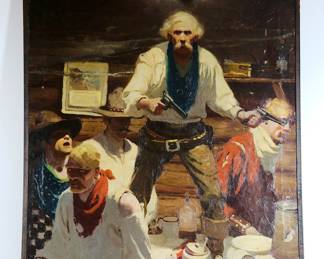 Original painting of Cowboy Western illustration art, by Gerard Curtis "Jerry" Delano (1890-1972) showing cowboys in action. Oil on canvas, signed at bottom, 30" wide x 40" high&nbsp;(Appears to be cover art illustrations for one of the pulp magazines he created for including, Ace-High Magazine, All Western, Cowboy Stories, Frontier Stories, New Western, Northwest Stories, Ranch Romances, Western Story, and more.)