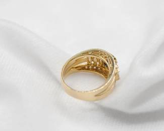 Interior view of 20/14K diamond and sapphire ring, size 7 1/2