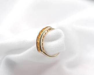 Side view of 14K yellow gold ring with yellow stones, size 7