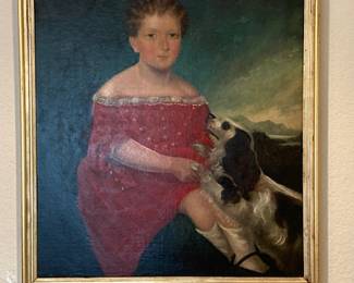 circa 1850 child and dog portrait