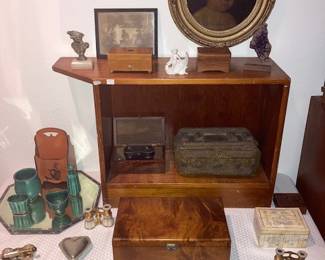 collectibles - antique/vintage boxes and mother of pearl opera glasses