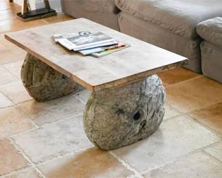 9. Rustic Stone and Wood Coffee Table