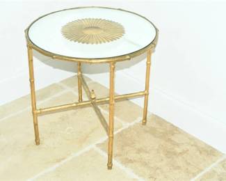 31. Gilt Bamboo Mirror Top Side Table