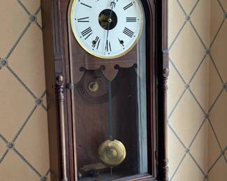 Antique wall mounted hall clock, 14.5w x 6d x 37h