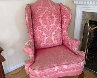 Damask wing chair