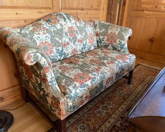 Floral camel back sofa, 57w x 30.5d x 30.5t