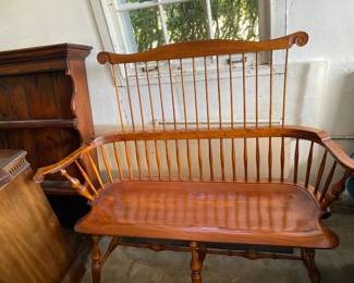 Windsor settee, 53.5w x 18d x 43h