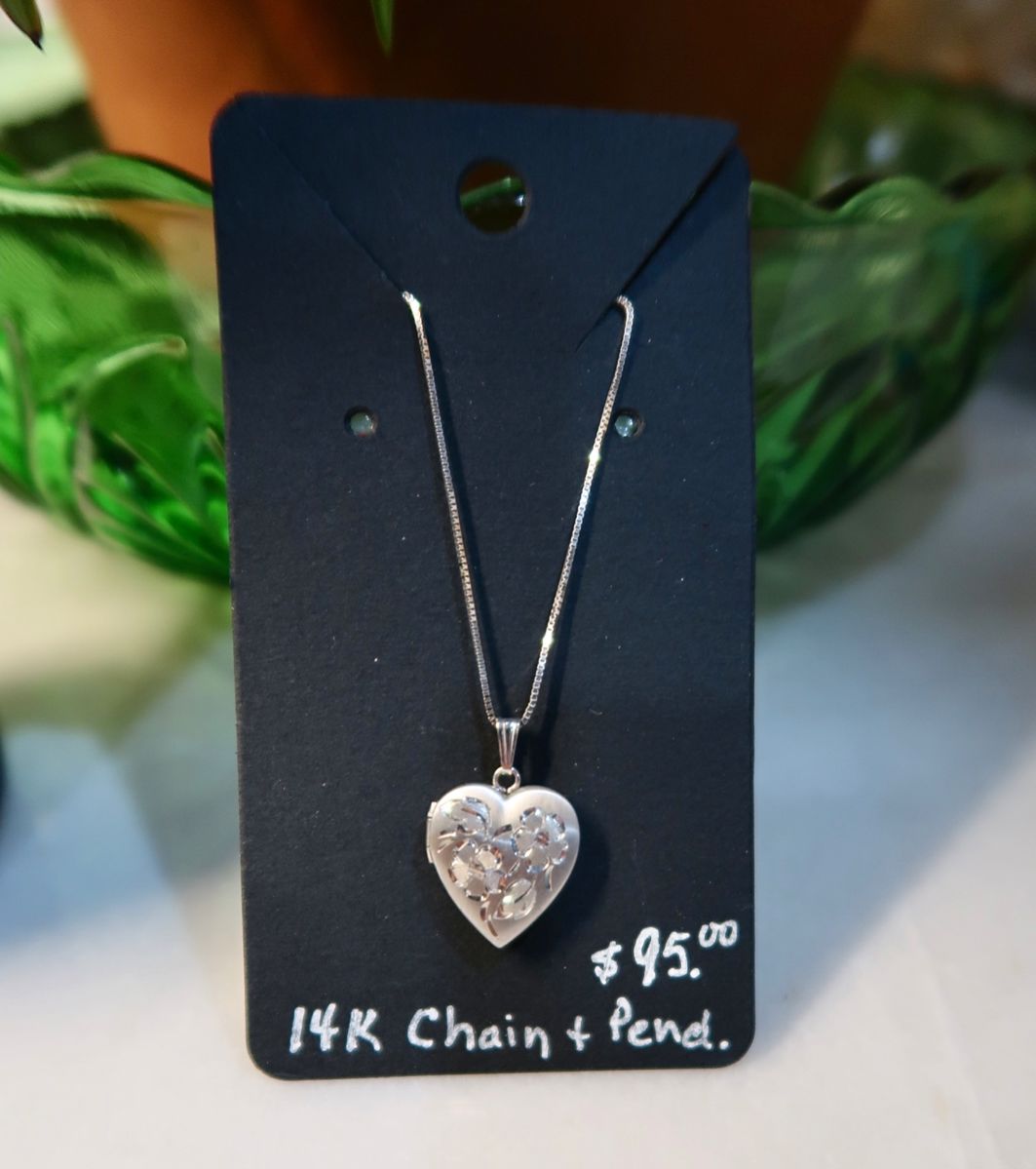 14k White Gold Heart Pendant & Chain