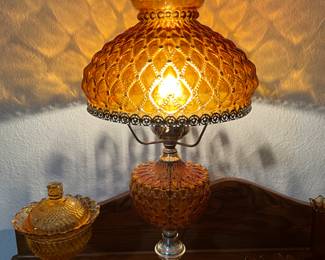 Beautiful amber quilted hurricane lamp  23"