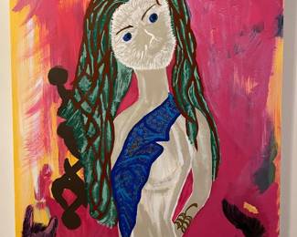 Now $75. Was $150. Large original acrylic painting on stretched canvas; 40"Hx30"W; titled Decisions signed MPE