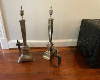 Now $225 for the pair. Was $450. Antique andirons. Federal or neoclassical period? Silver is in good shape but could use a polishing.