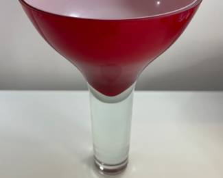 $75. Stunning, tall, elegant art glass vessel. 12"Hx 7"diameter at top.