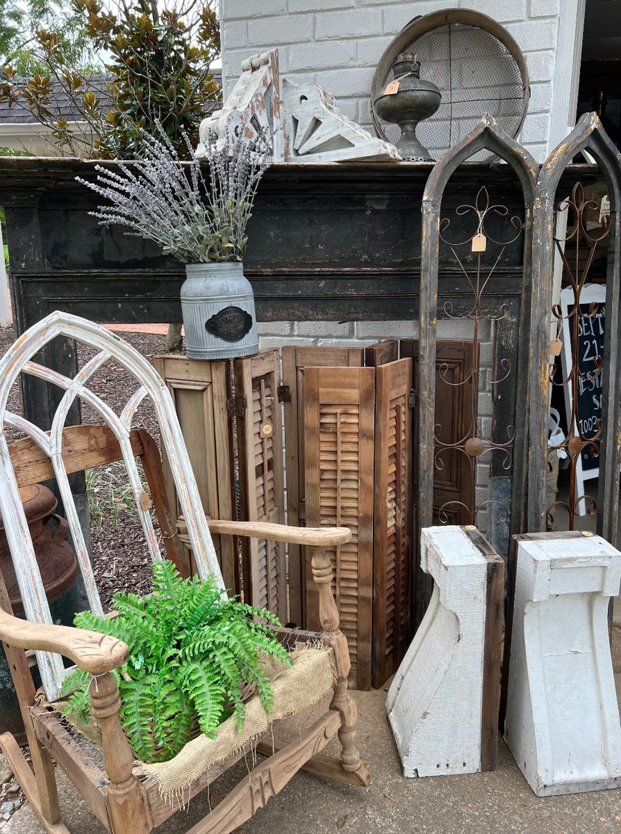 Antique and reproduction corbels + outdoor garden decor. Designer tip: bring the outdoor elements inside to add instant character and patina to your home!