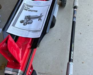 5-ton log splitter and Ryobi weedeater. Used only twice.