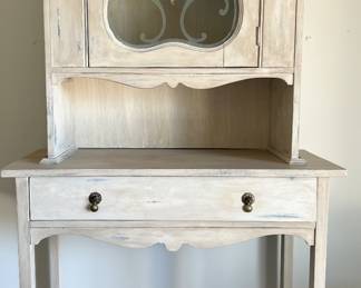 Antique display cabinet with beautiful glass detail. Painted and waxed French / Italian antique finish. 