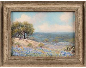 Pedro Lazcano, Bluebonnet Landscape, oil on canvas