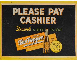Vintage Drink a Bite to Eat Dr. Pepper Tin Advertising Sign
