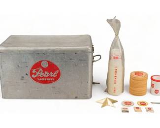 Group of Pearl and Lager Beer Items, including ice chest
