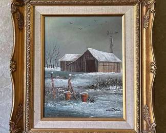 Cantrell Beautifully Framed Winter Scene Painting On Canvas