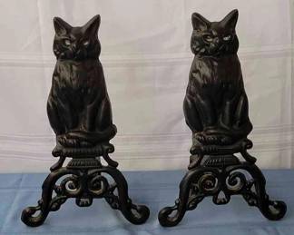 Cast Iron Black Cat Fireplace Andirons