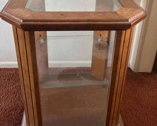 Glass Wood Side Table Cabinet