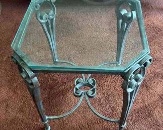 Glass Top Side Table With Metal Base 