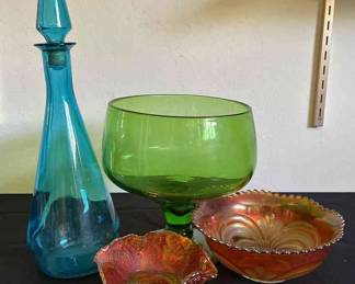 Hand Blown Green Glass Bowl More