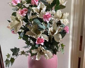 Large Beautiful Fake Flowers In Pink Vase