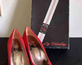 Liz Olemberg Red Suede Heels With Original Box 