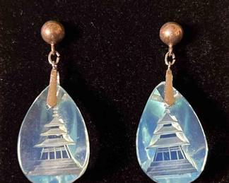 Pagoda Etched Glass Earrrings