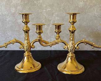Pair Of Vintage Sheratonn Gold Plated Candleoberas
