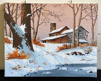 Small Bronyson Winter Scene Painting On Canvas