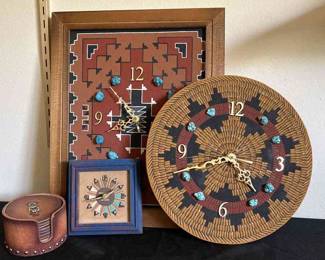 Southwest Style Clocks Leather Coaster