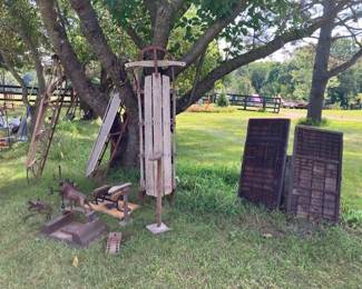 Vintage toboggans, boot scrapers, shoe lasts, organizers. 