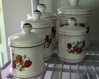 Ceramic Strawberry Themed Canister Set, Qty 5